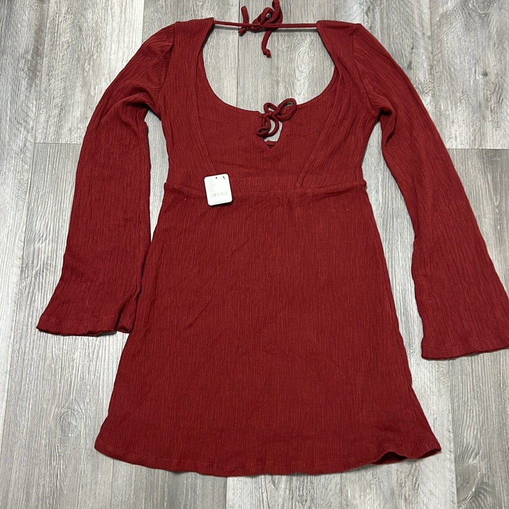 Free People ribbed long sleeve dress/open back/ brown-burnt orange /size M /NWT - Picture 2 of 12